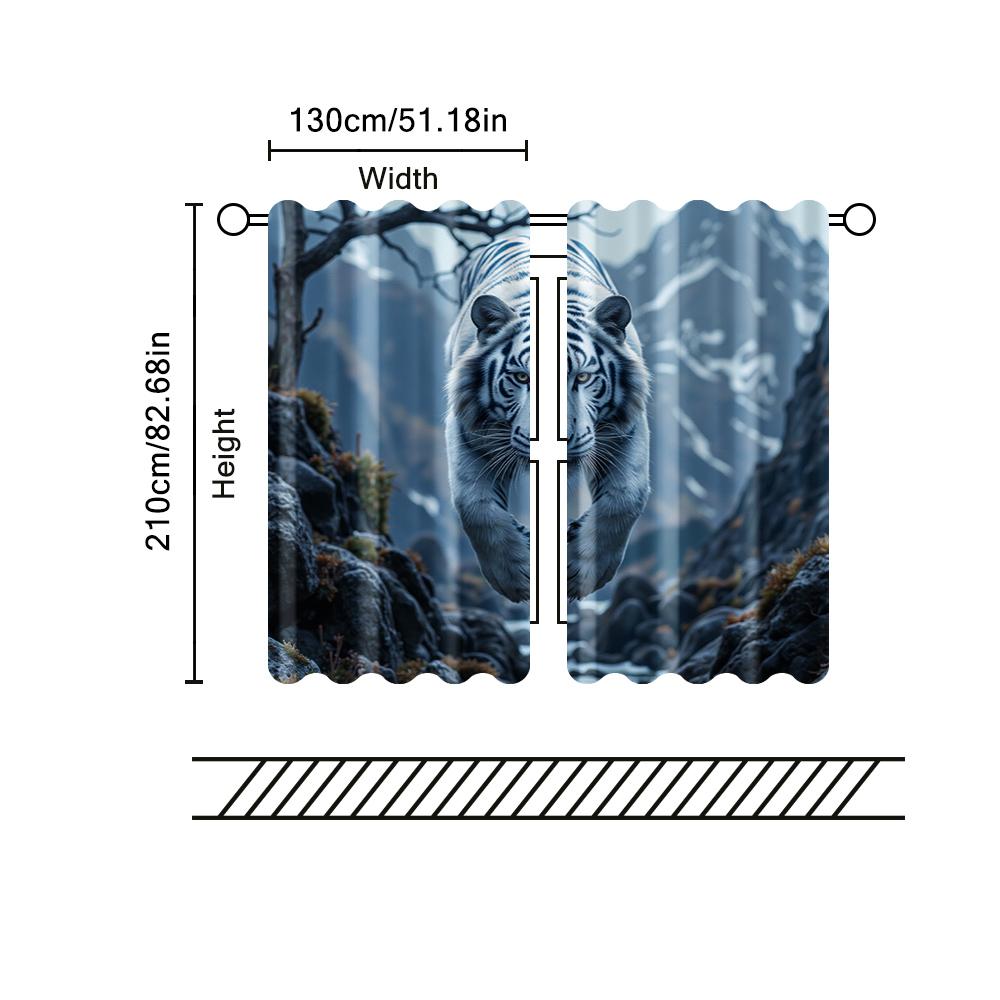Set Of 2 Filtering Curtains Excluding Rods Non Movable Without Batteries Chinese Ink Tiger Use Bedrooms Living Made Polyester Sleeping Area Window