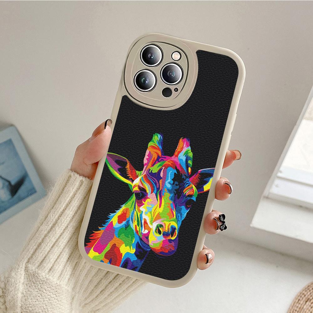 Watercolor Giraffe Painting Style Phone Case for Iphone 14 13 11 12 Pro MAX 13 MiNi 7 8 Plus X XS XR Lambskin Protective Covers