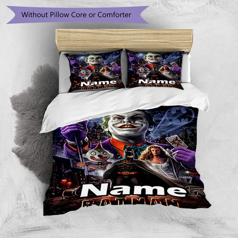 3pcs Duvet Cover Set (1*Duvet Cover + 2*Pillowcase, Without Core), Custom Name Batman Pattern Bedding Set, Home Bedroom Decor Gift