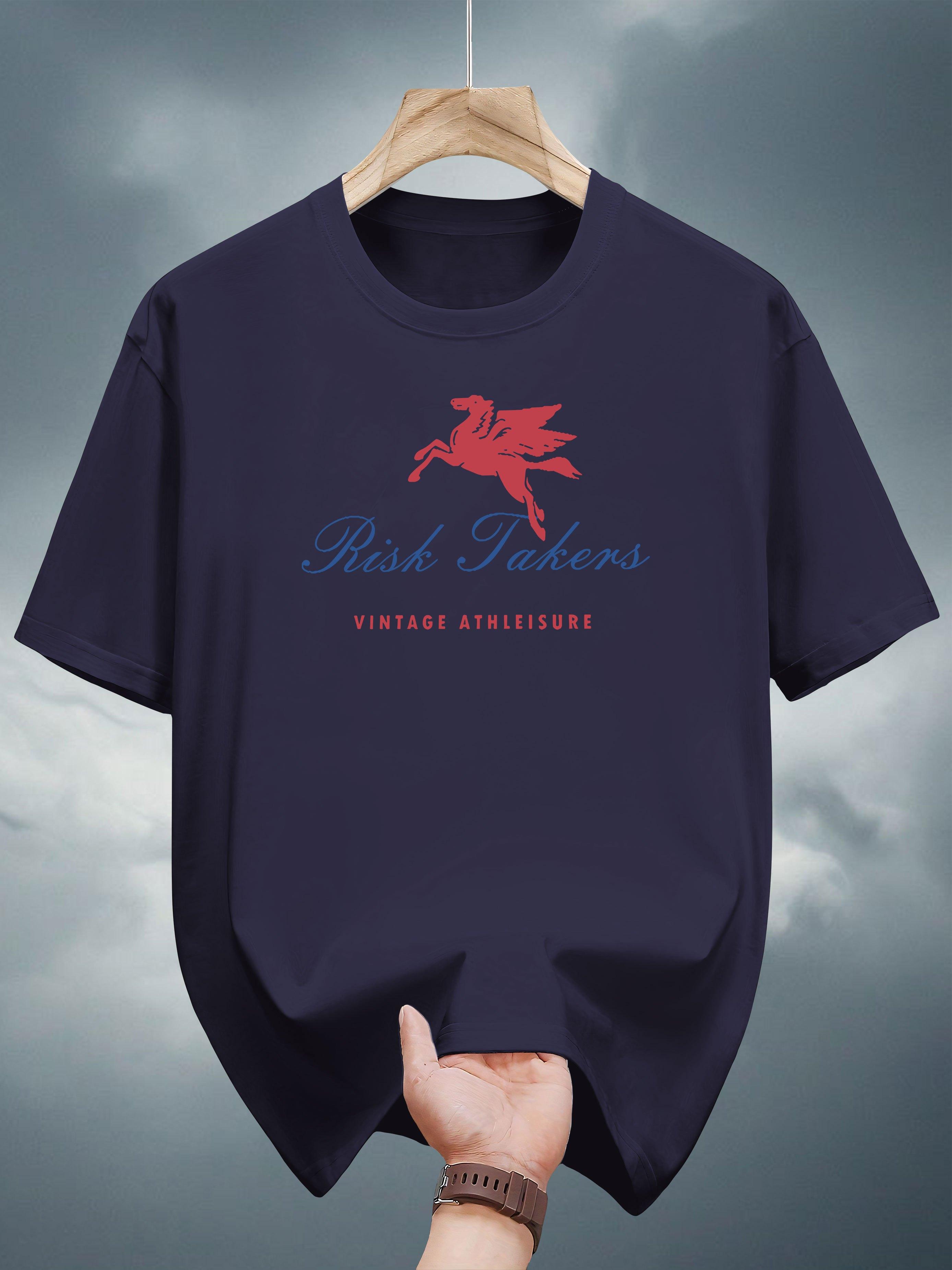 

200g 100% Cotton Short Sleeve T-shirt - Vintage Athletic Print with Red Dragon & Bold Lettering M