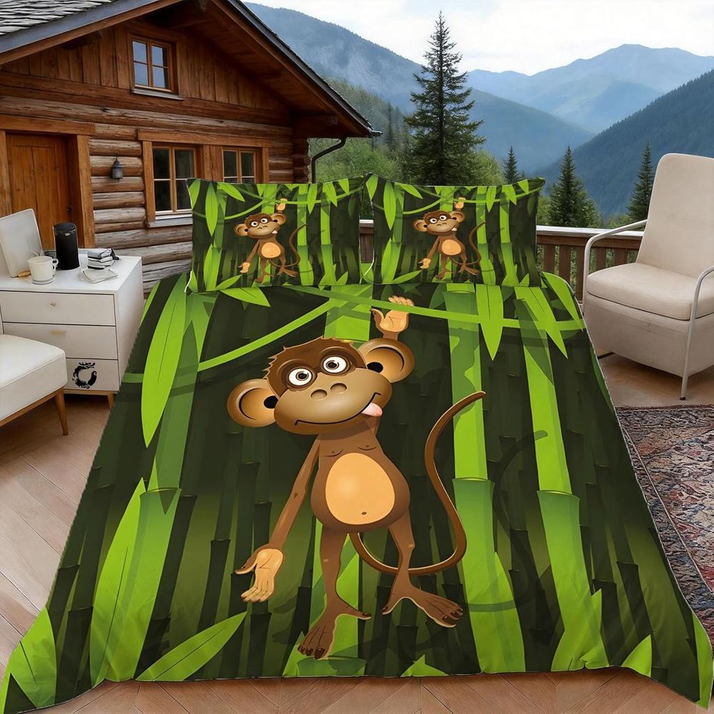 Single Children'S Monkey Duvet Cover Set,Microfiber Duvet Cover Soft Beddingsets And Pillowcases75*50Cm Queen King Home Textiles