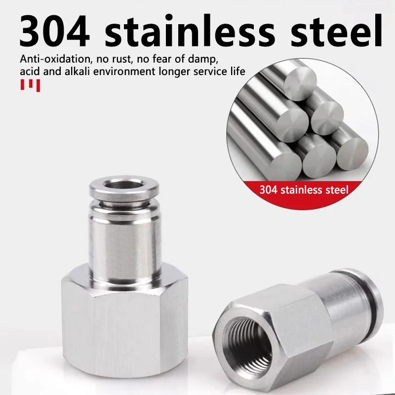 Pneumatic Connector 304 Stainless Steel PCF 1/8” 1/4” 3/8” 1/2” BSP Internal Thread Pneumatic Hose Air Pipe Quick Fitting