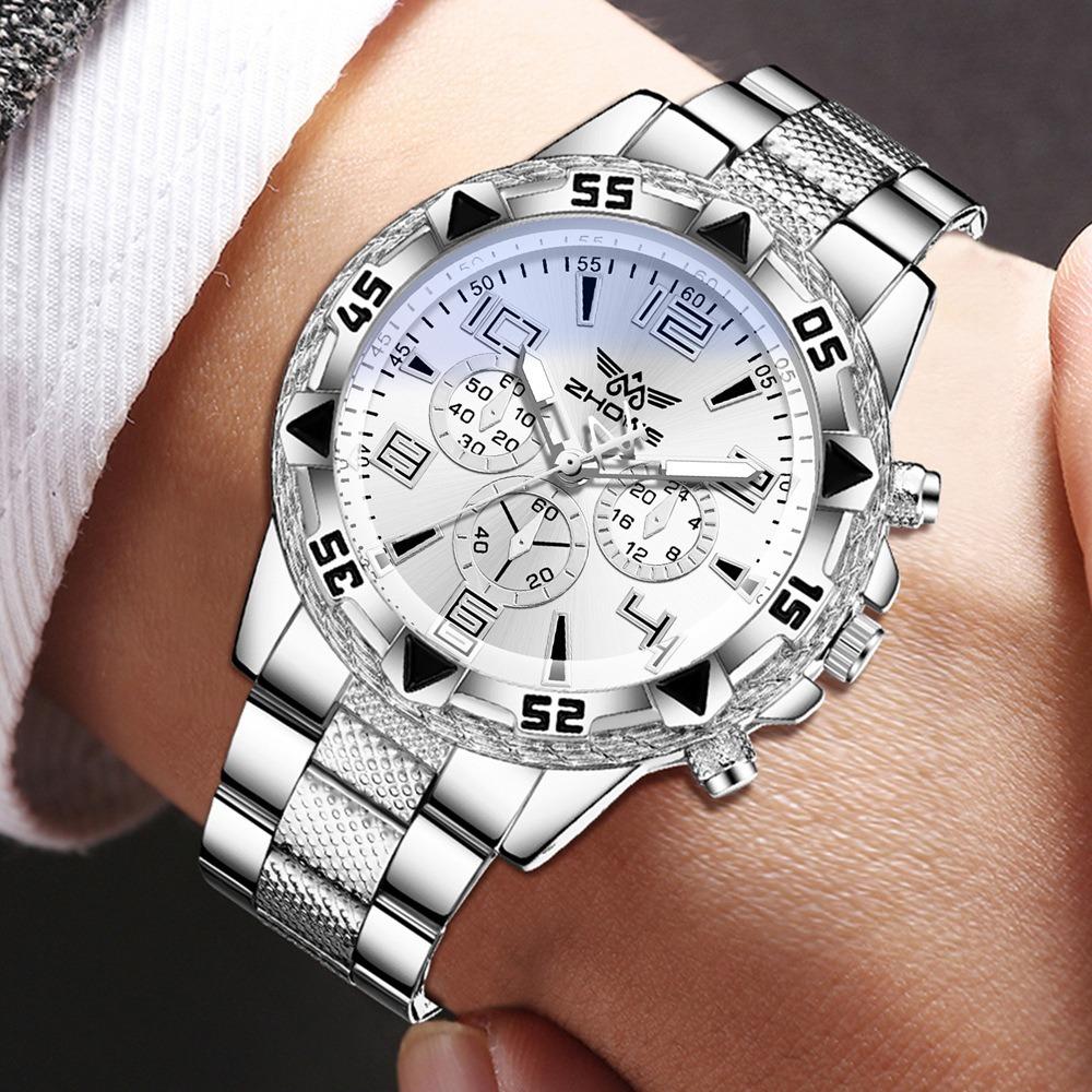 Men's Watch Blu-ray Glass Quartz Watch Classic Watch False Three-eye Digital Alloy Watch