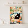 Cute Cat Print Wall Art of Coffee Lovely Black Cat Painting Cat Mom Gift for Cat Parents Birthday Wall Decoration Pictures