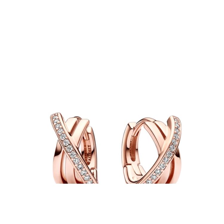 Pandora Interlocking Three Ring Gold Plated Copper Silver Alloy Cubic Zirconia Earrings Women earrings 283150C01 Gold Box