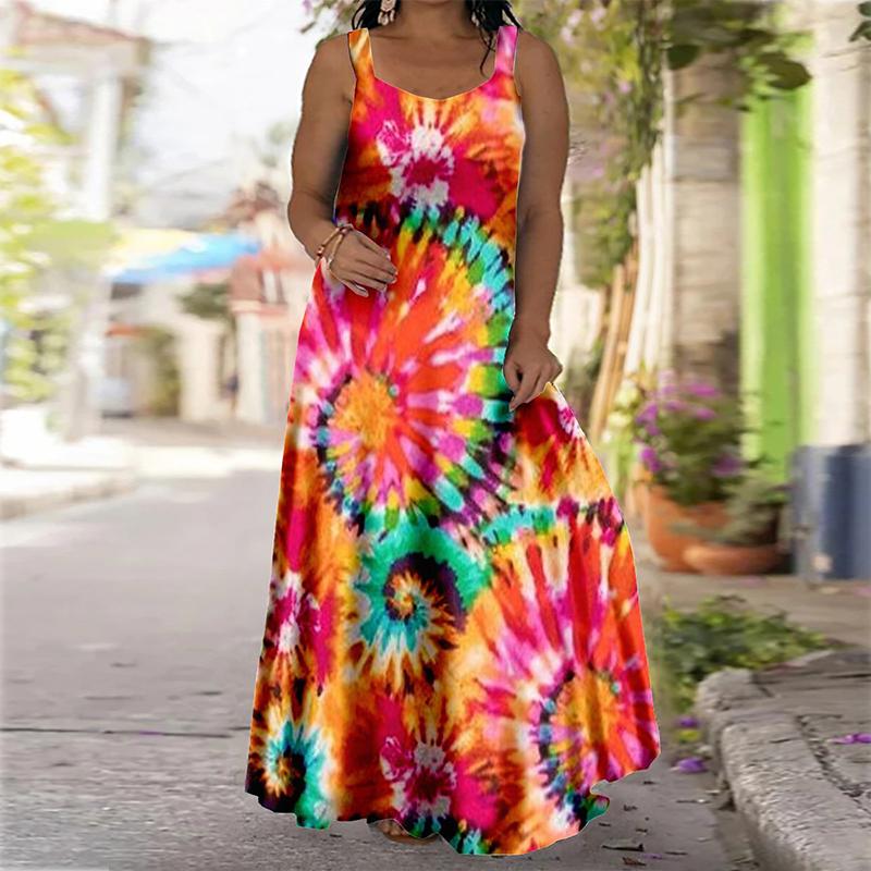 

Женское платье-бретелька Длинное платье макси Синее платье с принтом Life Весна/лето с v-образным вырезом Для отдыха и отпуска 8XL красный