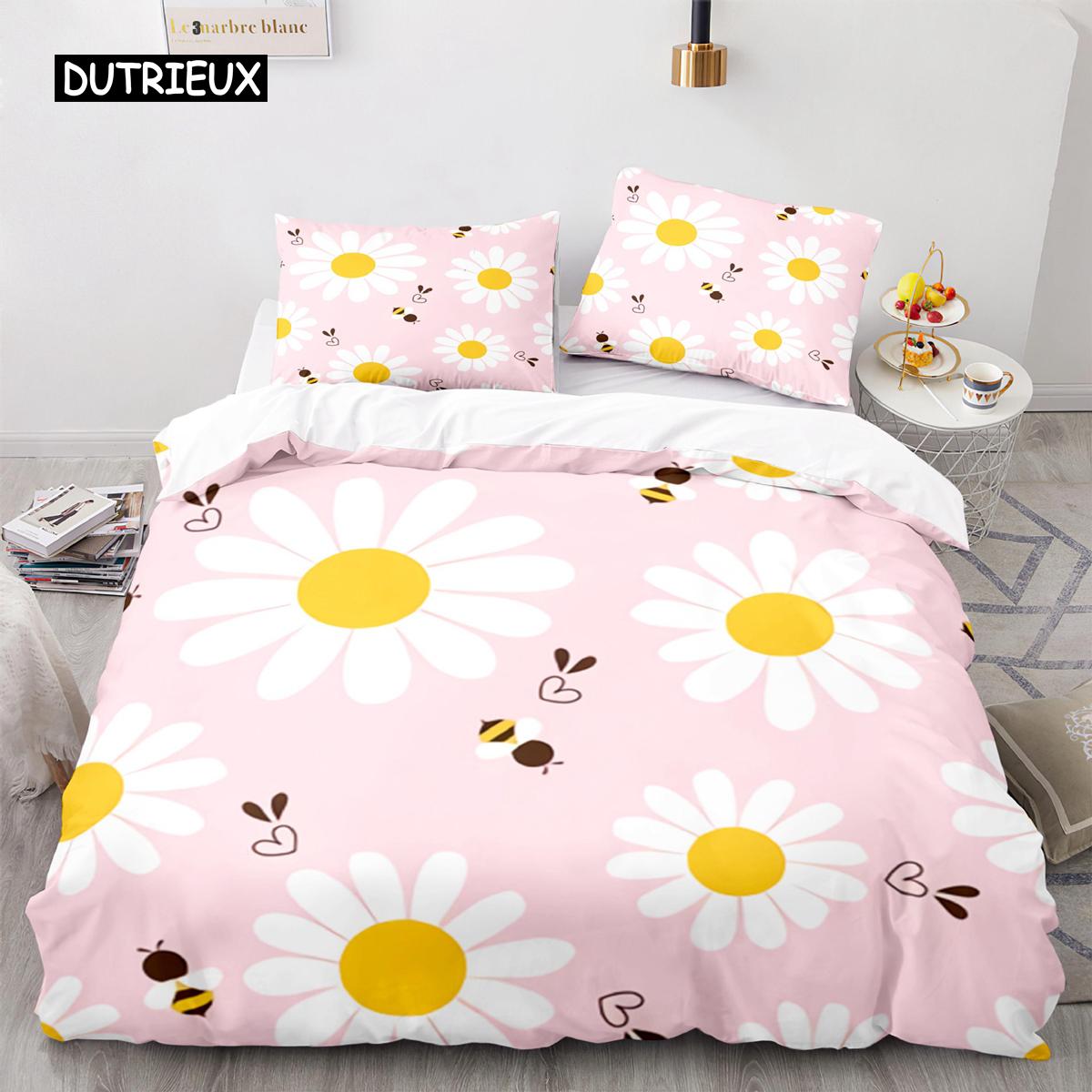 

Cute Cartoon Bee Duvet Cover King Queen Honey Bedding Set Kids Boys Girl Spring Yellow Polyester Quilt Cover EU single(135x200cm)