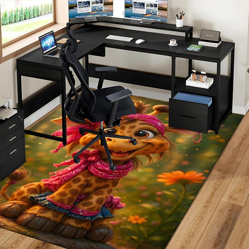 1pc Anime Giraffe Chair Mat - Pink Bandana Design Office Rug for Home Decor, Seasonal Gift, Anti-Slip Carpet Suitable for Office and Living Room.C018