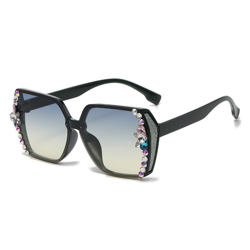 Chic Black Rhinestone Sunglasses Women Uv400 Pc Frame Square Ac Lens StyleF