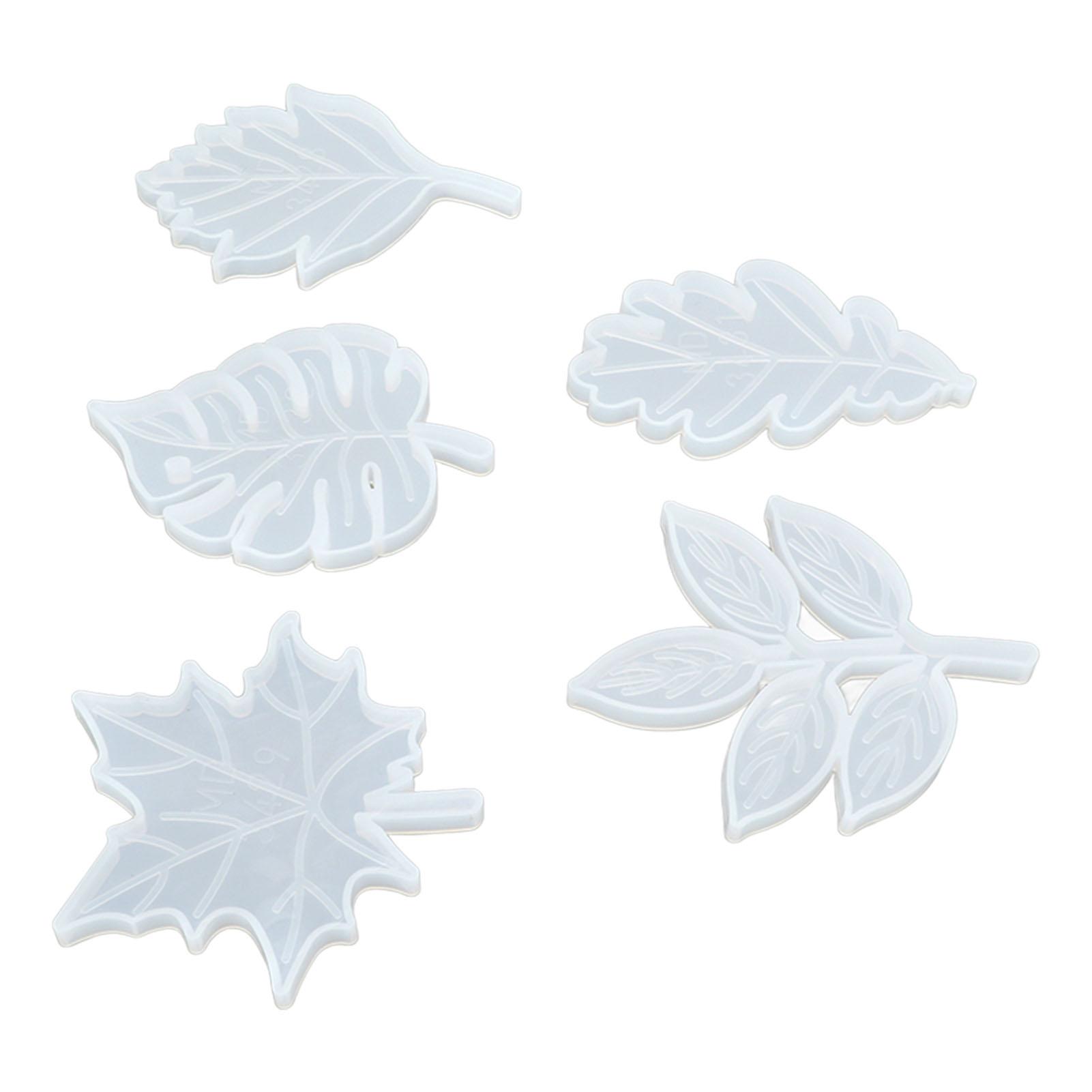 

5 шт. Форма для подставки в виде листьев, Дизайн в стиле листьев, Многоразовая силиконовая, Глянцевая, Гибкая силиконовая форма для подставки