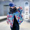 Boys Winter Hooded Puffer Jacket Kids Warm Thick Down Coat Cartoon Letter Print