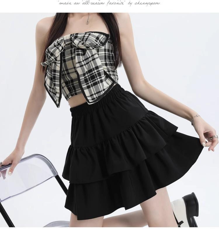 Black High Waist A-line Puffy Skirt for Women, Summer 2026 Trendy Short Umbrella Cake Skirt