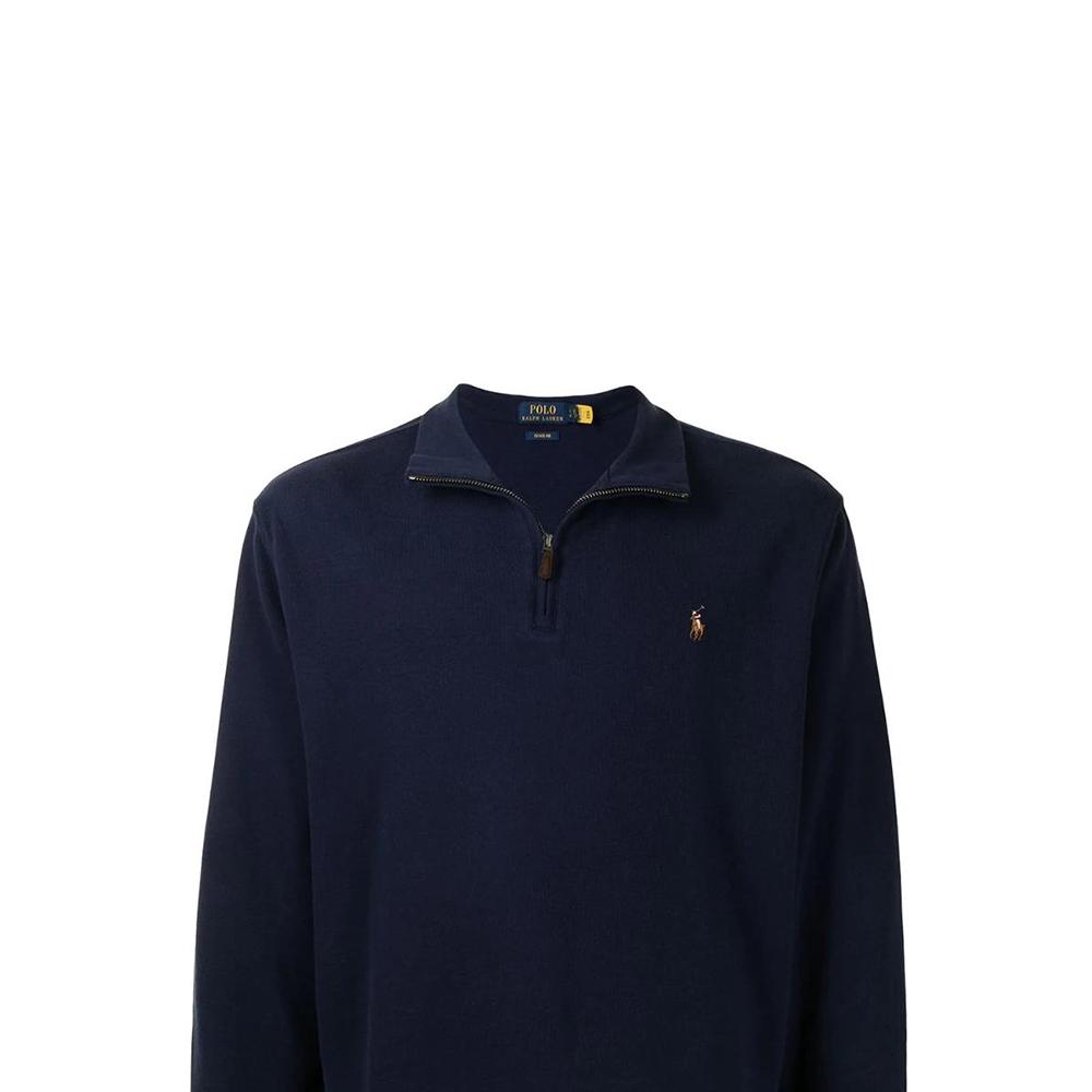 Polo Ralph Lauren FW22 Logo Embroidered High Neck Half Zip Long Sleeve Sweatshirt Men Sweatshirt Dark-Blue 710671929-029