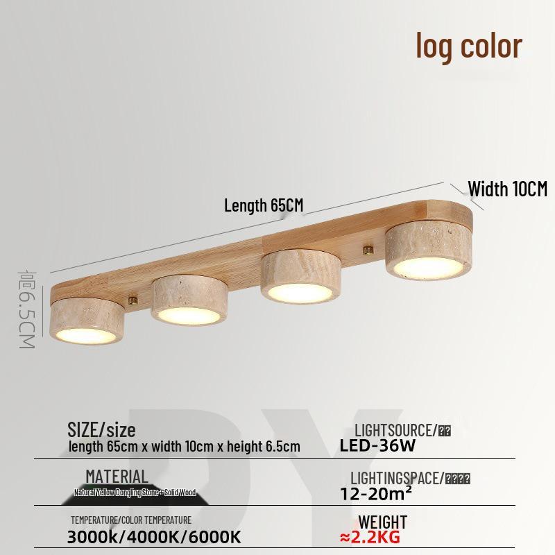 Yellow Travertine LED Ceiling Light - Mid-Century Wabi-Sabi Cream Style for Hallway and Entrance.