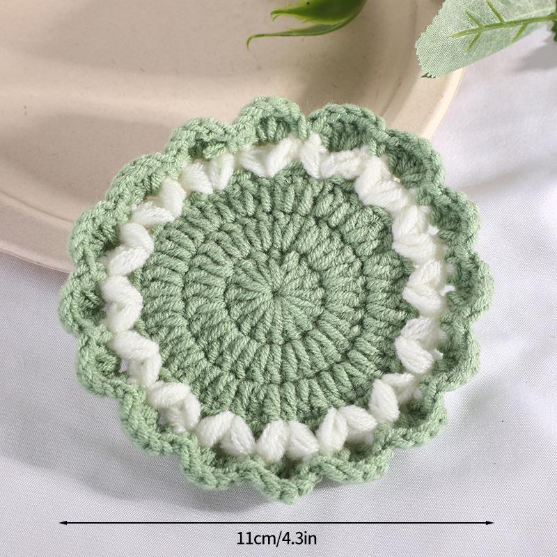 Hand-knitted Sunflower Round Coasters INS Floral Crochet Coaster Reusable Insulation Pads Woven Coffee Cup Pad Decoration