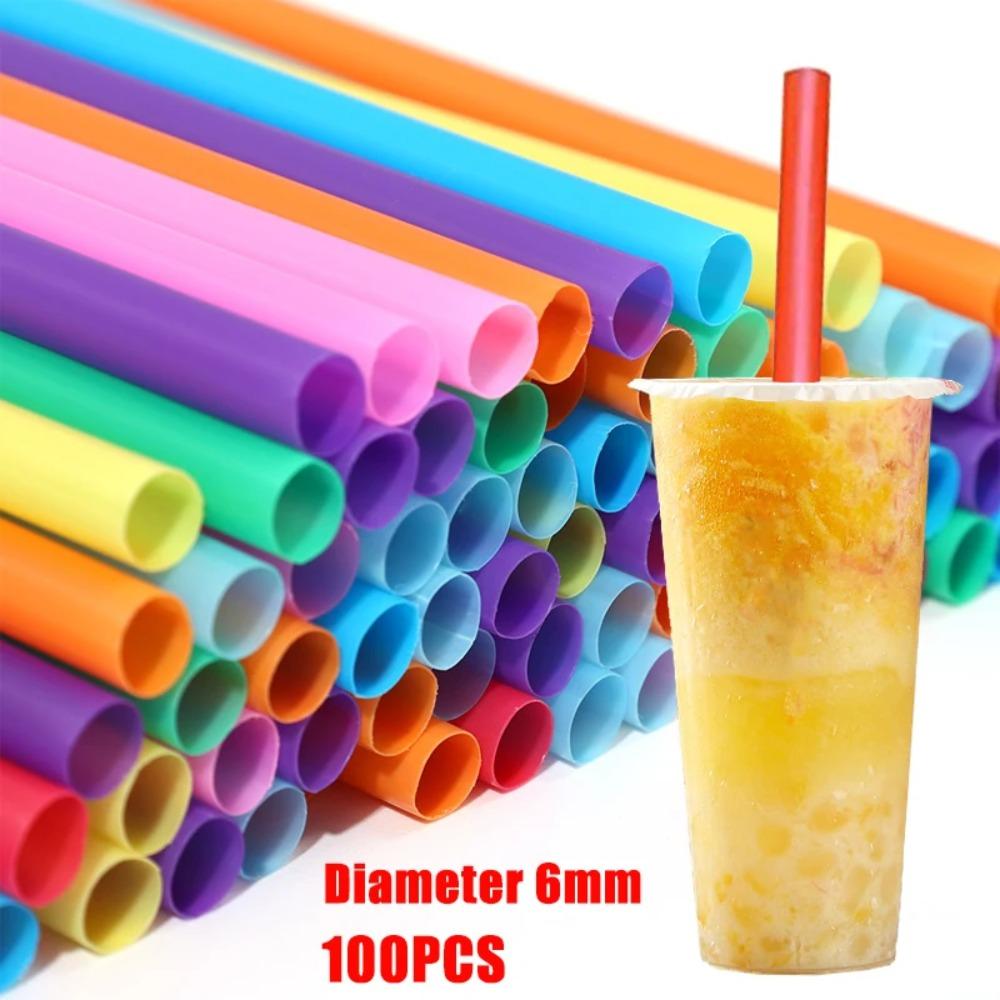 300PCS Colorful Plastic Disposable Large Drinking Straws For Pearl Bubble Milk Tea Smoothie Drink Party Supplies Bar Accessories