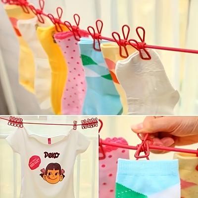 Portable Travel Clothesline with 12 Clips Available In 4 Colors - Windproof, Retractable, and Elastic Laundry Line, Clotheslines