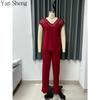 Women Milk Silk Pajama Set Lace Short Sleeve Pants Summer Outwear Home Loungewear Two Piece Set