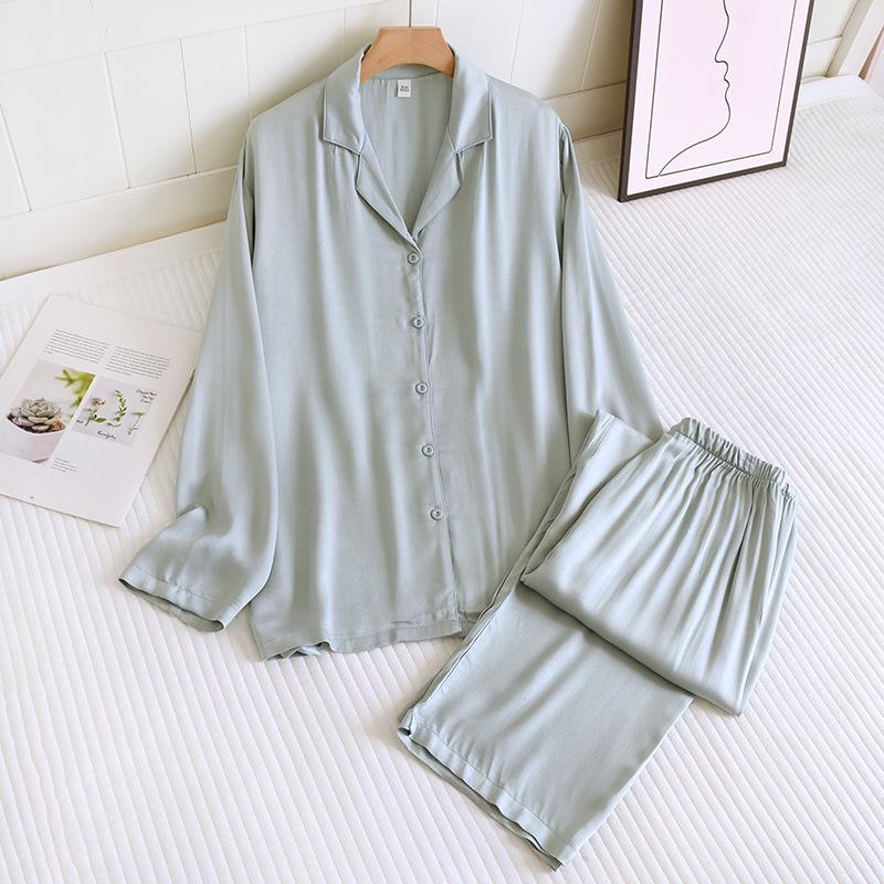 Premium Cotton Silk Satin Couple Pajamas: Women's Spring/Summer Set and Men's Long Sleeve Pants Set