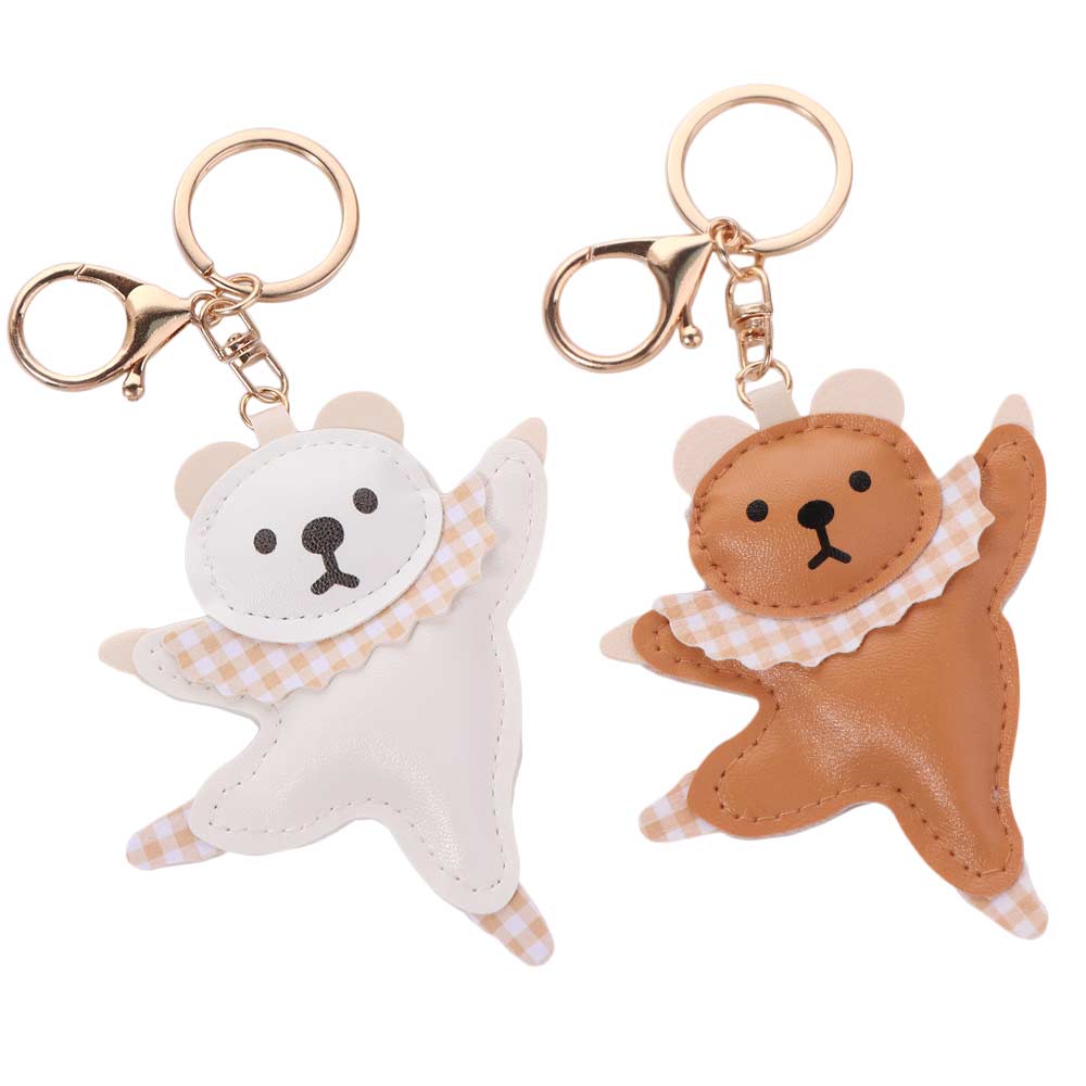 Bag Pendant Ballet Bear Keychain Patchwork Car Keyring Fashion PU Bear Pendant  Students