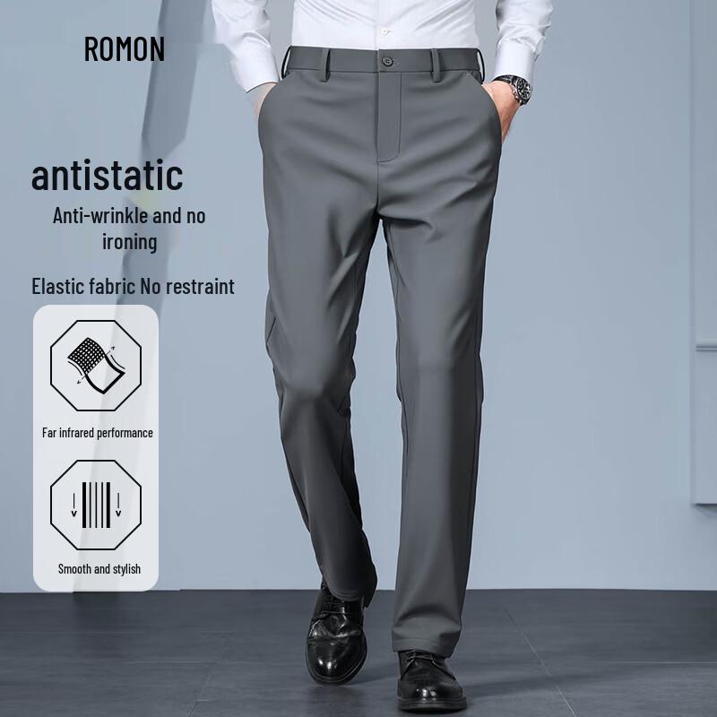 ROMON Men's Thick Anti-Static Business Casual Straight-Leg Pants