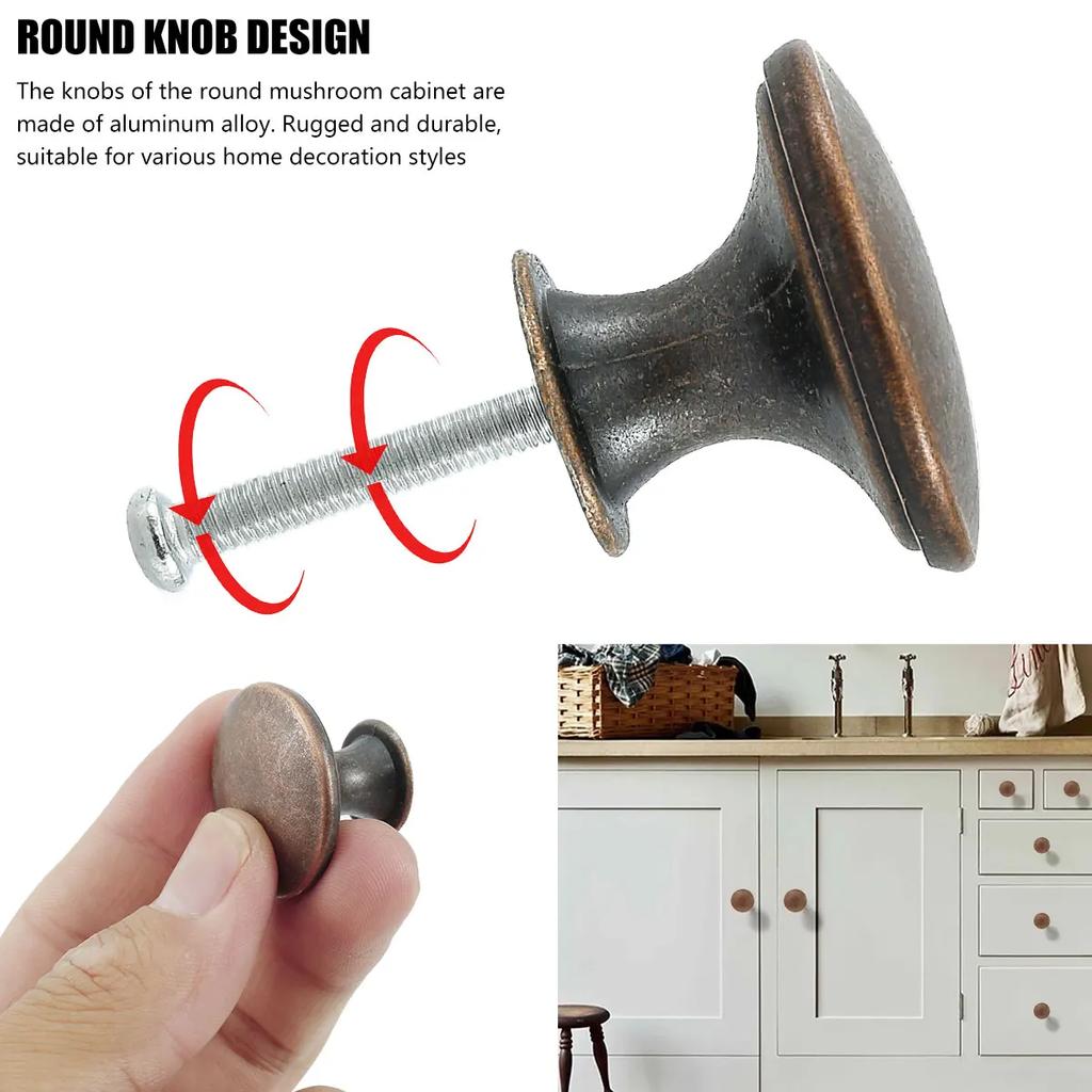 14/16Pcs Round  Antique Bronze Cupboard Door Pull Knob Kitchen Cupboard Door Decor Handles Replacement Hardware