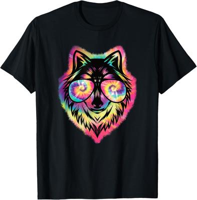 Tie Dye Wolf Grafik T-Shirt Cooles Tierliebhaber Reise T-Shirt Herren Damen