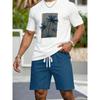 Casual Athletic Set Breathable Outdoor Leisure Men'S Round Neck T-Shirt And Shorts Set Summer Digital Print Print Outfit Men Adult