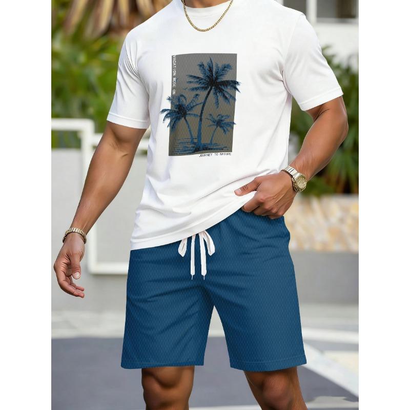 Casual Athletic Set Breathable Outdoor Leisure Men'S Round Neck T-Shirt And Shorts Set Summer Digital Print Print Outfit Men Adult