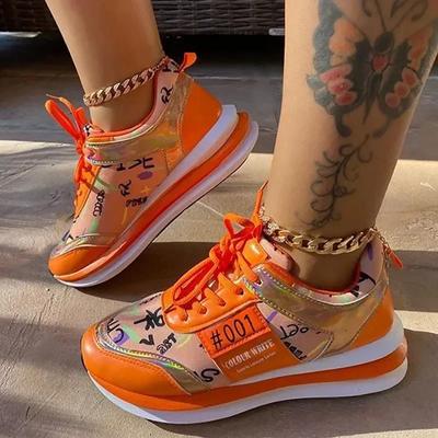 Fashion Running Women's Platform Sneakers Thick Bottom Spring Ladies Casual Vulcanize Shoes Orange Big Size 43 Female Shoe Zapatos