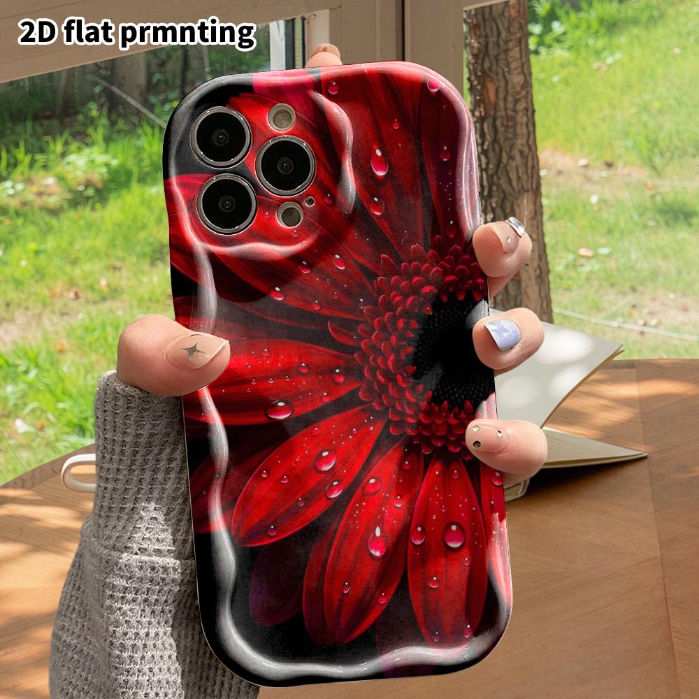 Phone Case: 2D Flat Design, Fits iPhone 12/13/14/15/16/17/18 Pro, Phone Decoration, Gerbera Daisy with Water Droplets, Halloween and Christmas Gifts