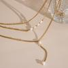 18K Gold European Pearl Necklace: Multi-Layer Titanium Steel Sweater Chain with Natural Pearls