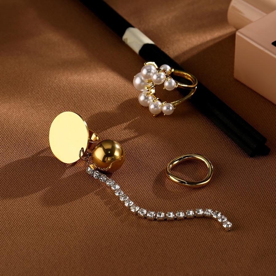 Fashion Big Geometric Pearl Paved Rings For Women New Jewelry Personality Statement Open Ring Adjustable Bijoux