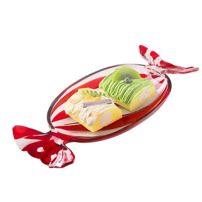 Tykk krystallglass snackstallerken godteriformet dessertbrett festserveringsskål juledekorasjon servise høytidsservering