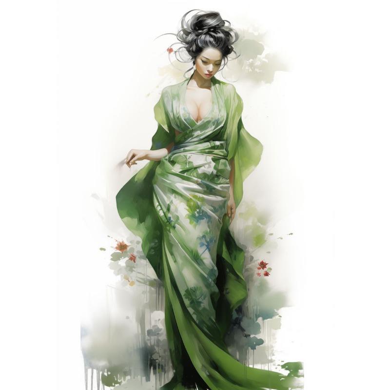 Gorgeous Clothing Japanese Geishas Oriental Women Canvas Painting Wall Art Solemn Posters and Prints Living Room Home Decoration