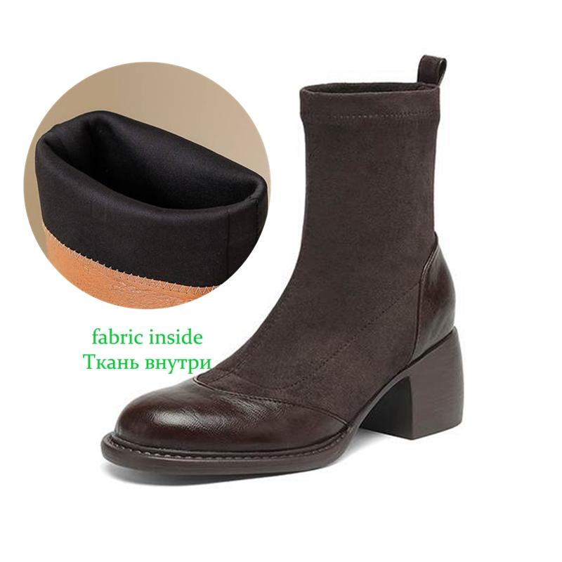Krazing Po Microfiber Flock Winter Round Toe Size 33 Chelsea Boots Size 43 Zipper Thick High Heels Elastic Ankle Boots