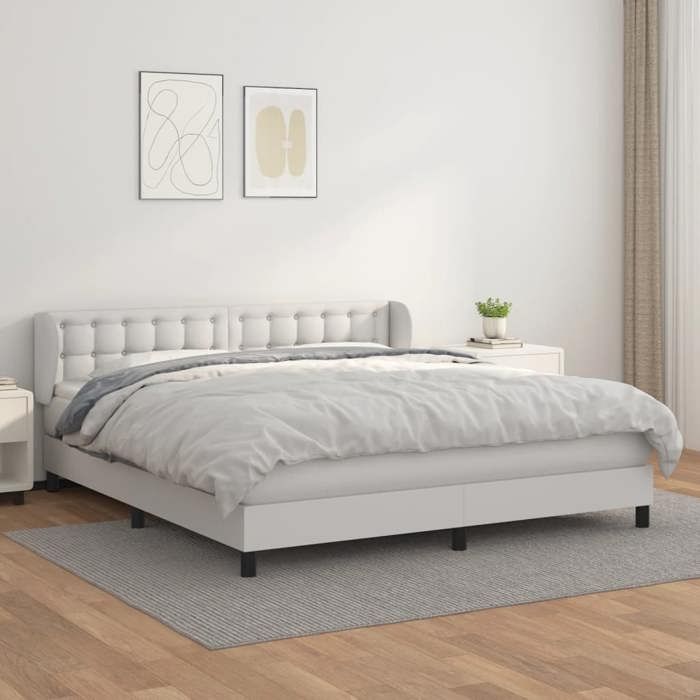 Maison Exclusive - Sommier à lattes de lit avec matelas Blanc 180x200cm Similicuir
