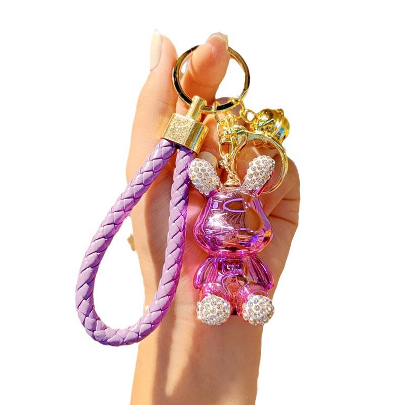 Portachiavi Coniglio Cartone Animato Galvanizzato Strass Femminile Gradiente Coniglietto Studente Ciondolo Borsa Scuola Portachiavi