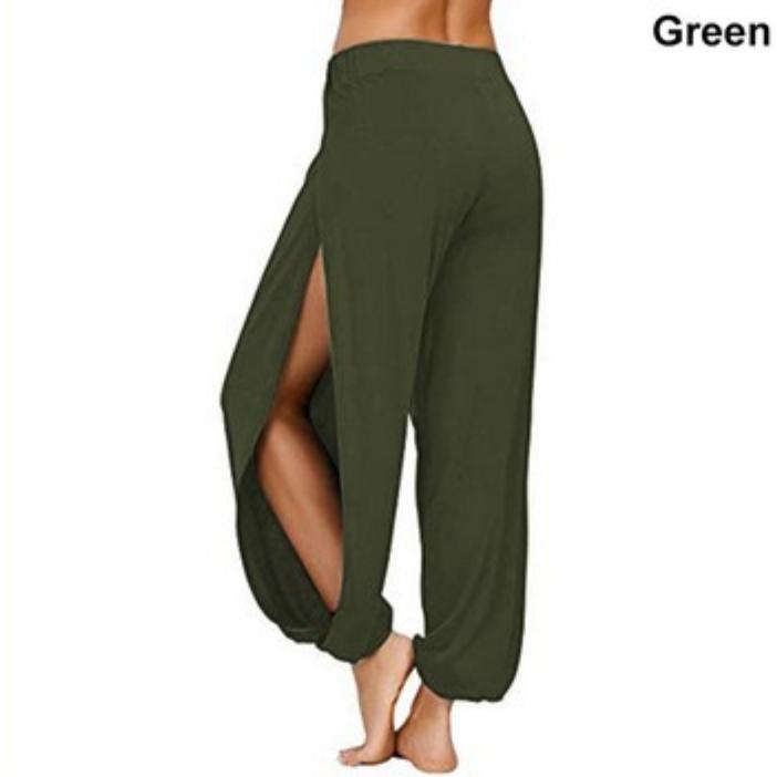 Damenmode-Haremshose, seitlich geteilt, Jogging, Hippie, Yoga, Strand, einfarbig, Sporthose