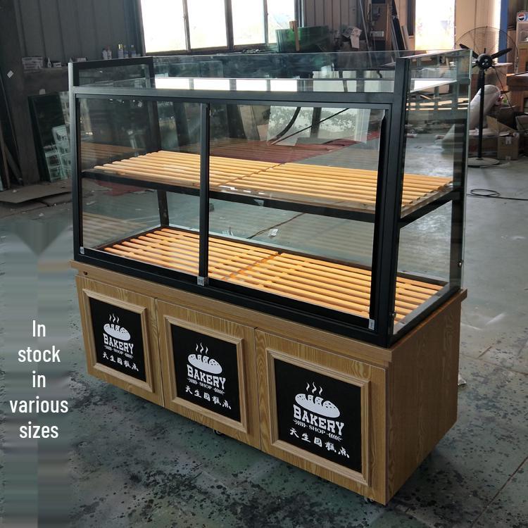 In-Stock Bakery Display Cabinet: Solid Wood & Wrought Iron Island with Drawers for Bread, Pastries, and Fried Goods