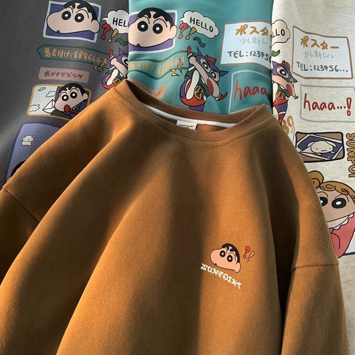 Fleece new crayon small new crew neck sweater men's and women's Korean version loose student age reduction wholesale coat