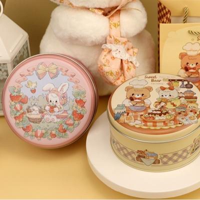Round Candy Storage Box 3D Relief Cartoon Pattern Biscuit Packaging Iron Can Tinplate Large Capacity Gift Packaging Box