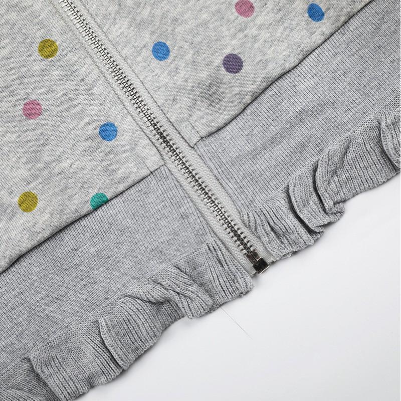 Vintage Polka Dot Hooded Zip-Up Sweatshirt Short Cropped Oversized Streetwear Women Men Fall Casual
