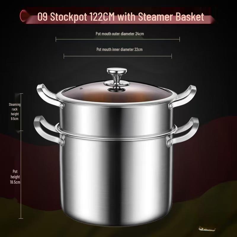 316 Stainless Steel Deep Soup Pot with Steamer