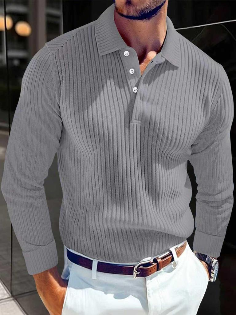 European American Men's Knit Lapel Long Sleeve Polo Shirt