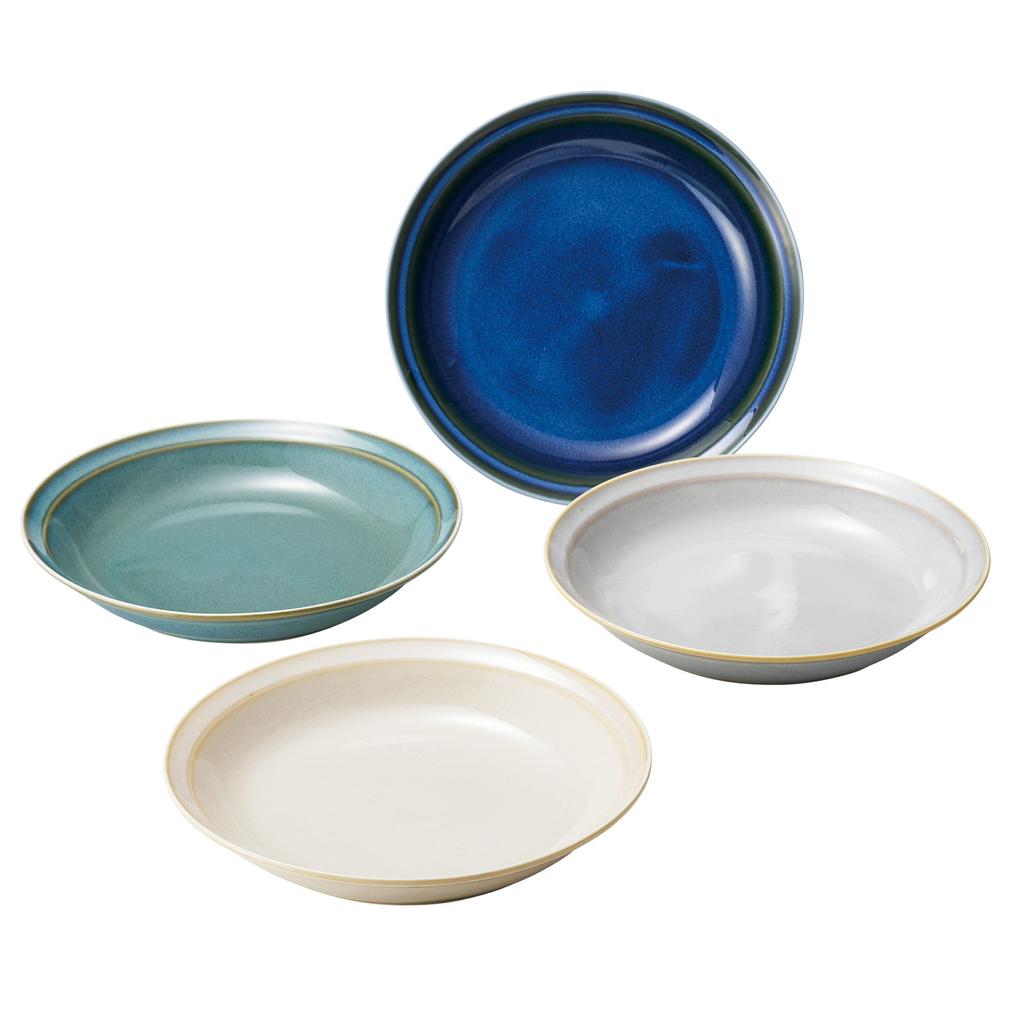Curry Pasta Large Diameter 4 Pieces Dishwasher Made in Mino [Dolce duo] Plate, Plate, Plate, 22.3cm, (Boxed), Plate, Microwave, Safe, Japan, Ware,