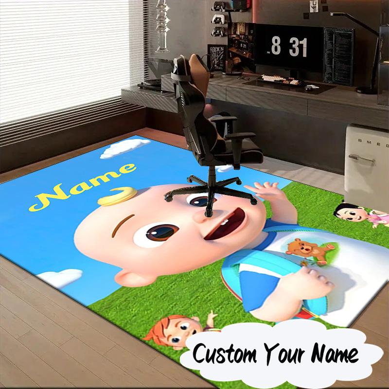 Custom Name Coco-melon Happy Journey Carpet, Chair Rug,Area Rug for Office Bedroom living rooms bedroom, Doormat decor Christmas fan gifts