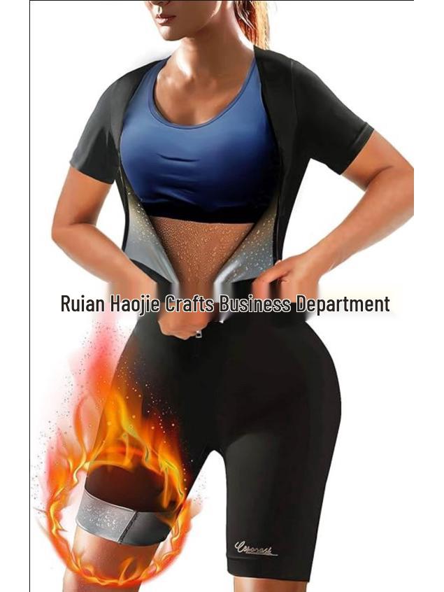 Women's Yoga Sweat-Inducing Jumpsuit for Butt Lifting & Abdominal Tightening - Short Sleeve, Long Pants Fitness Wear