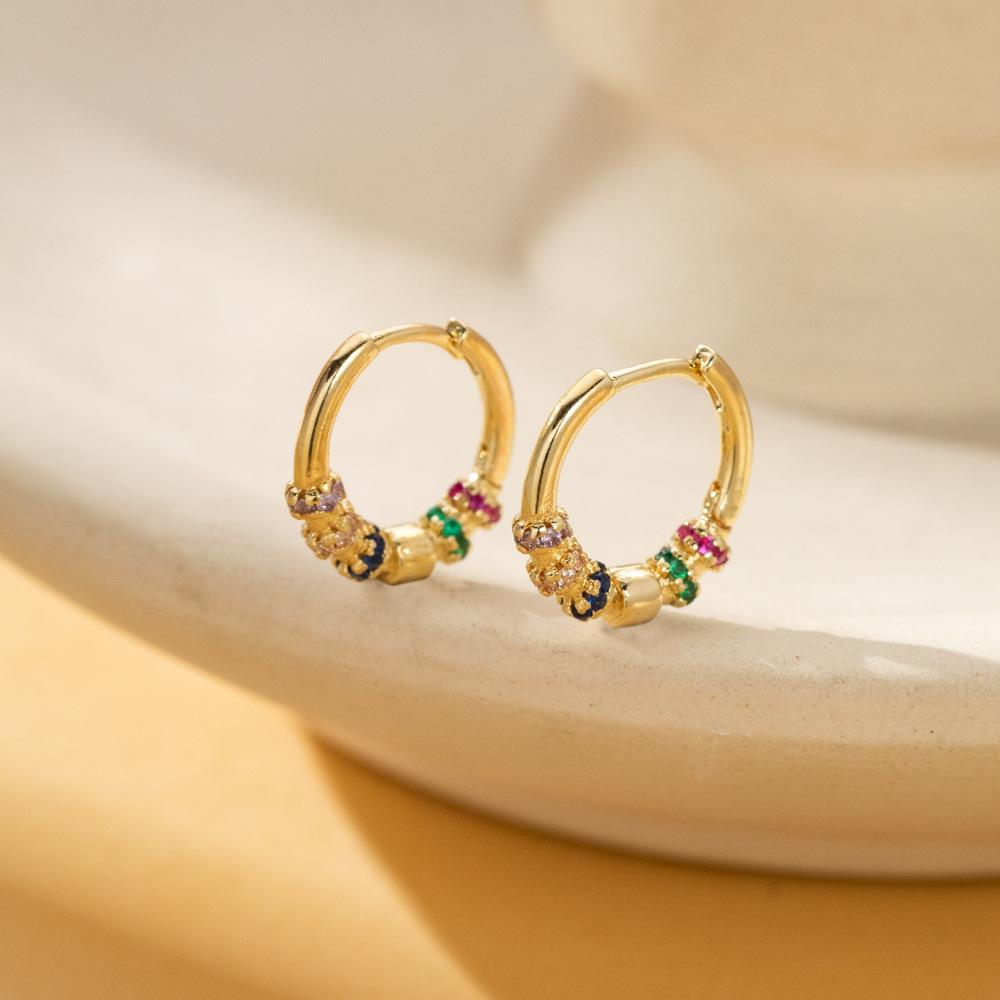 

Crystal Female Rainbow Zircon Stone Hoop Earrings Fashion Gold Color Wedding For Women
