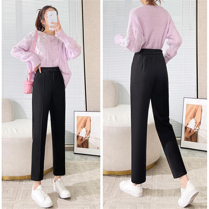 Autumn Winter Fashion Harajuku Thickening Warm Casual Pants Loose Trousers High Waist Korean Slim Women's Woolen Pencil Pants